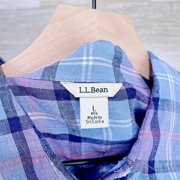 LL Bean Premium Washable 100% European Linen Tunic Shirt Plaid Womens Large - Picture 5 of 6